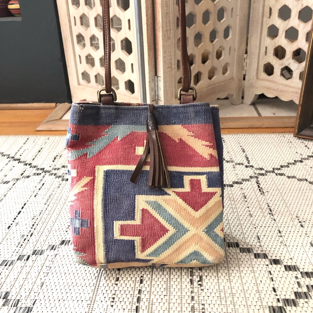 3 for $25 Southwest Print Leather and Canvas Crossbody Bag